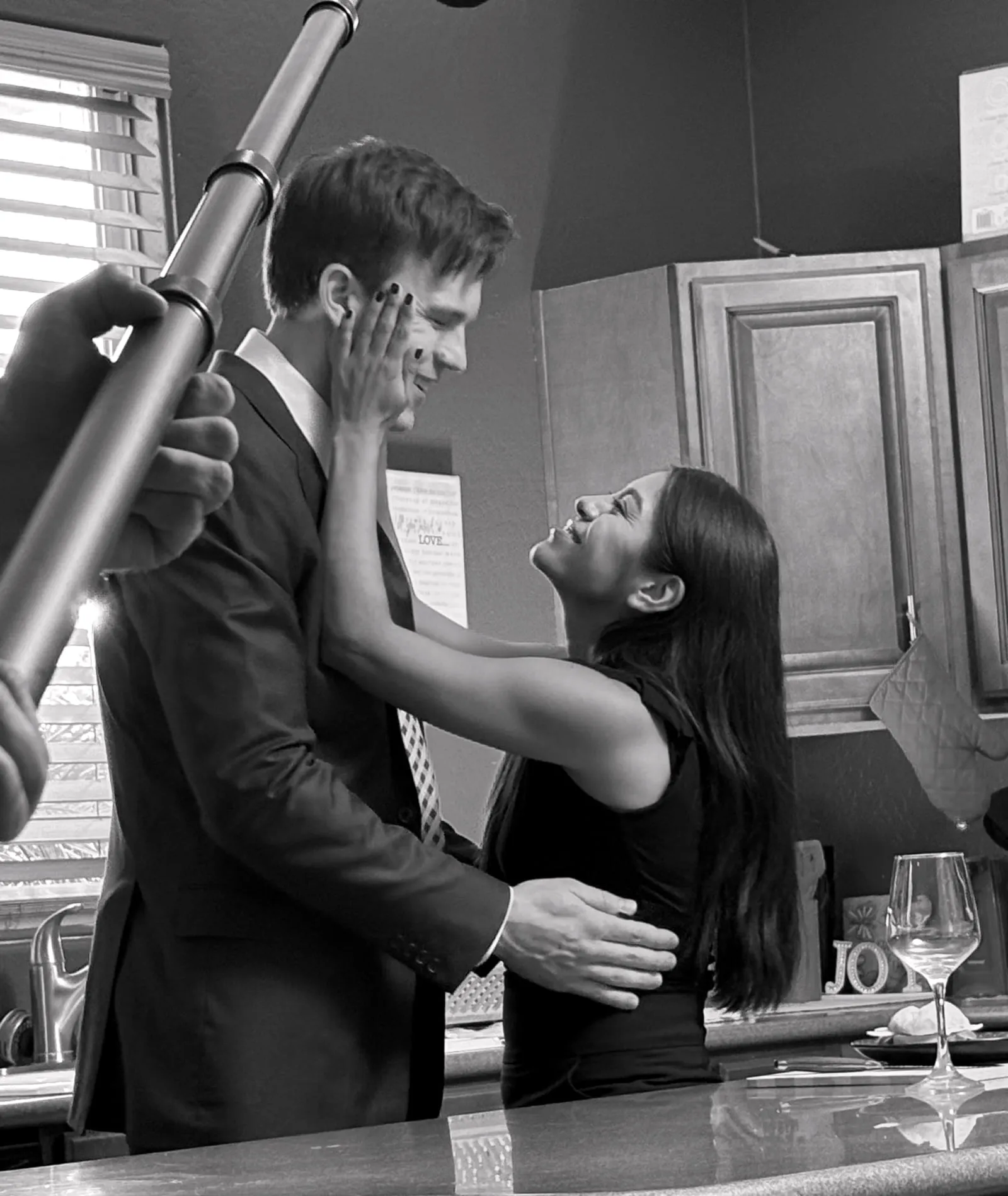 Or Death, behind the scenes — the same take framed past the boom operator