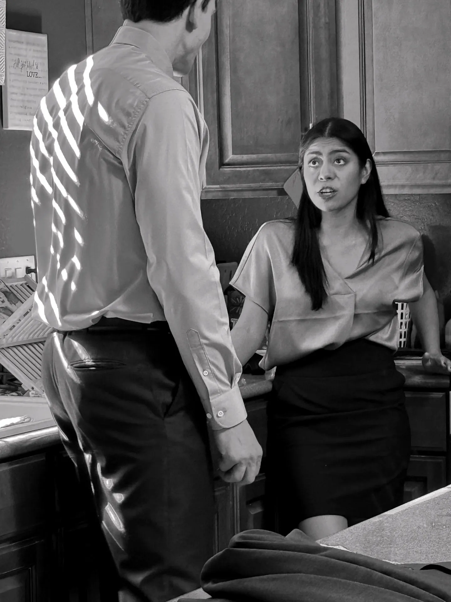 Or Death, behind the scenes — back to camera as a scene partner reacts